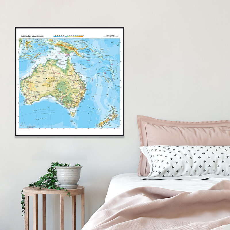 Mapa orográfico de Oceania, lienzo de pintura de Arte de pared, póster para aula, decoración del hogar, suministros escolares para niños, 60x60cm