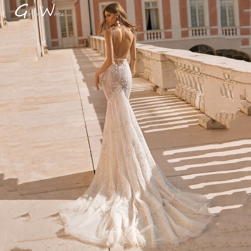 Sexy Illusion Mermaid Lace Wedding Dress 2021 Court Train Sweetheart Beadings Bridal Robes Beach Vestido De Noiva