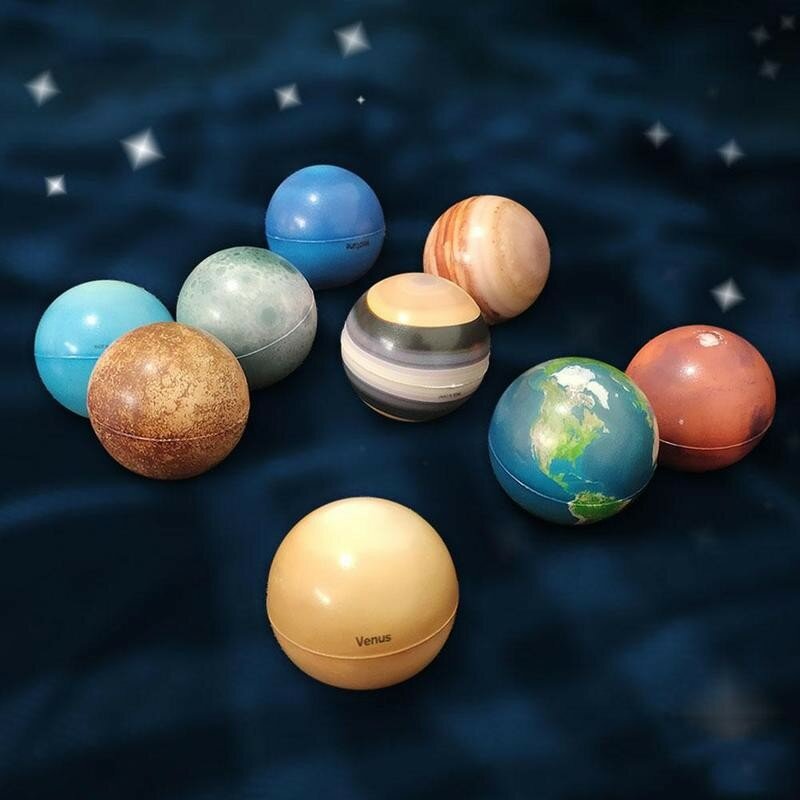 Globo terrestre com impressão a cores, esponja saltitante, presente de brinquedo elástico, oito planetas, lua e estrela, 6,3 cm