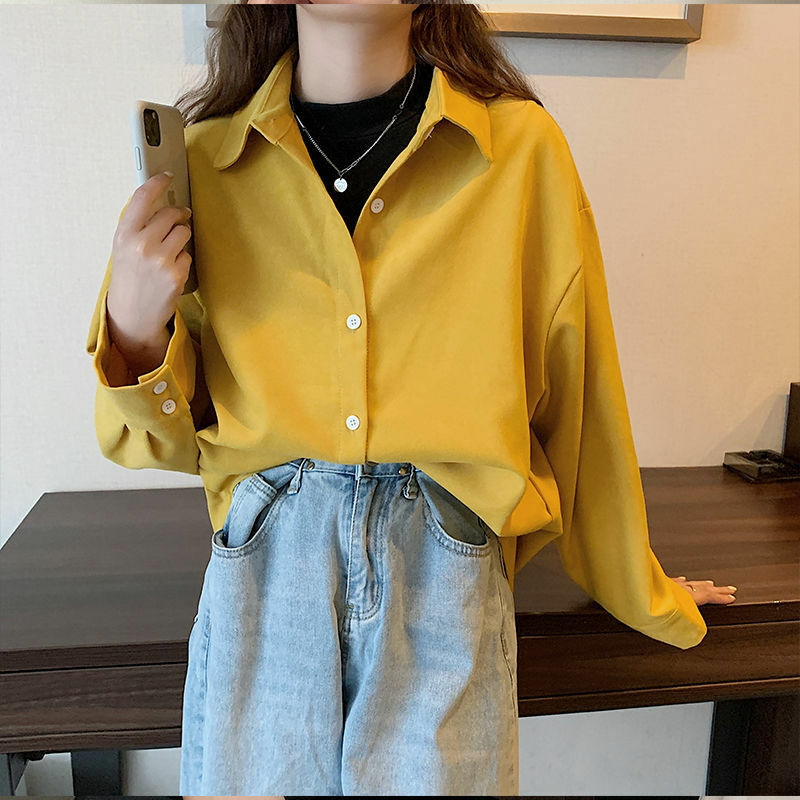 Loose Shirts Womens Business Tops Blouses Long Sleeve 2021 Spring New Ladies Solid Shirt Breathable Vintage Boyfriend Oversized