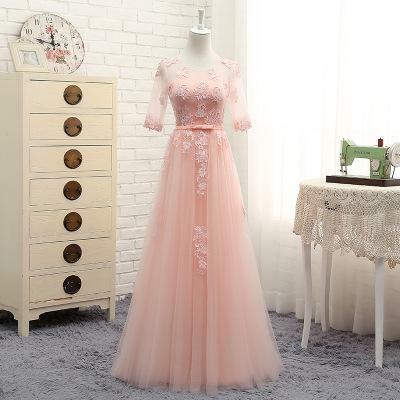 Розовое шифоновое свадебное платье подружки невесты, пикантные кружевные длинные платья с цветами, элегантное приталенное вечернее платье принцессы, вечернее платье-Ципао