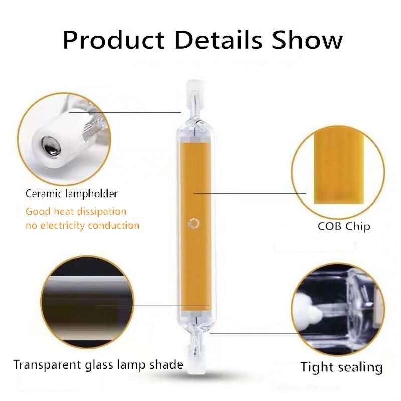 Lâmpada de tubo de vidro LED regulável, R7S, J118, 78mm, J78, CA 110V, 220V, 230V, 240V, AC, Substitua a Lâmpada de Halogênio