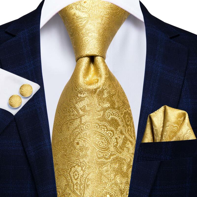 Gravata de pescoço sólido Paisley Gold Hi-Tie para homens, gravata de negócios masculina, gravata de casamento de luxo formal, 100% seda, 8,5 cm