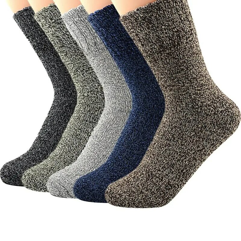 Meias masculinas de algodão de lã, meias casuais de alta qualidade com padrão de diamante, meias masculinas grossas, quentes, 5 pares, meias felizes para homens, respiráveis