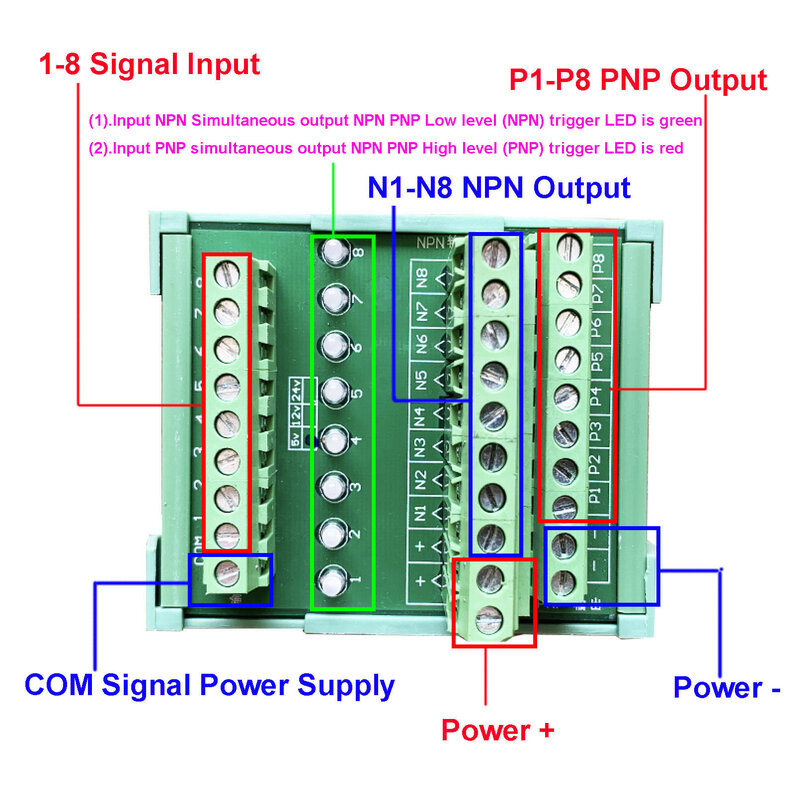 Módulo de aislamiento de optoacoplador CHE, placa de módulo de conversión de polaridad de señal de salida Dual NPN a PNP a NPN 3,3 V ~ 24V, 8 ~ 16