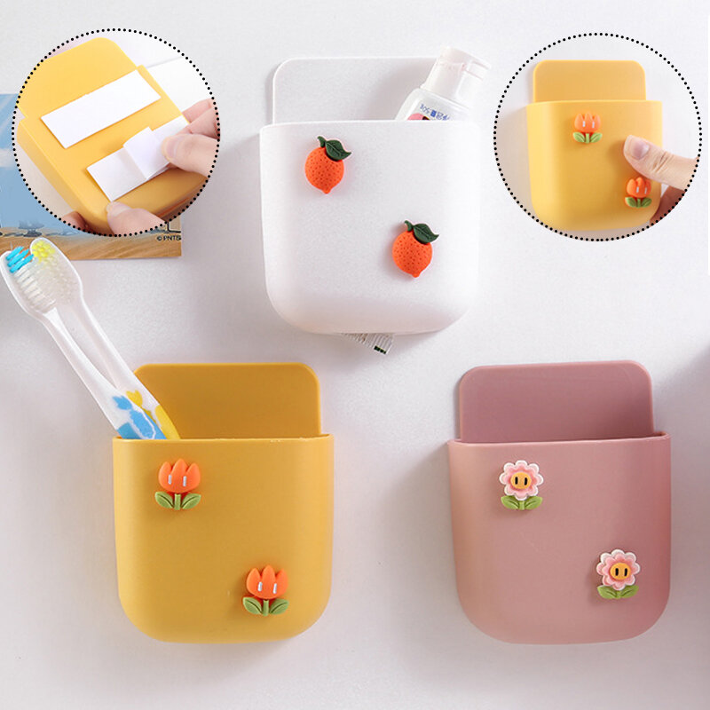귀여운 다채로운 과일 벽 마운트 저장 상자, 에어컨 원격 제어 TV 주최자 저장 케이스 휴대 전화 플러그 홀더