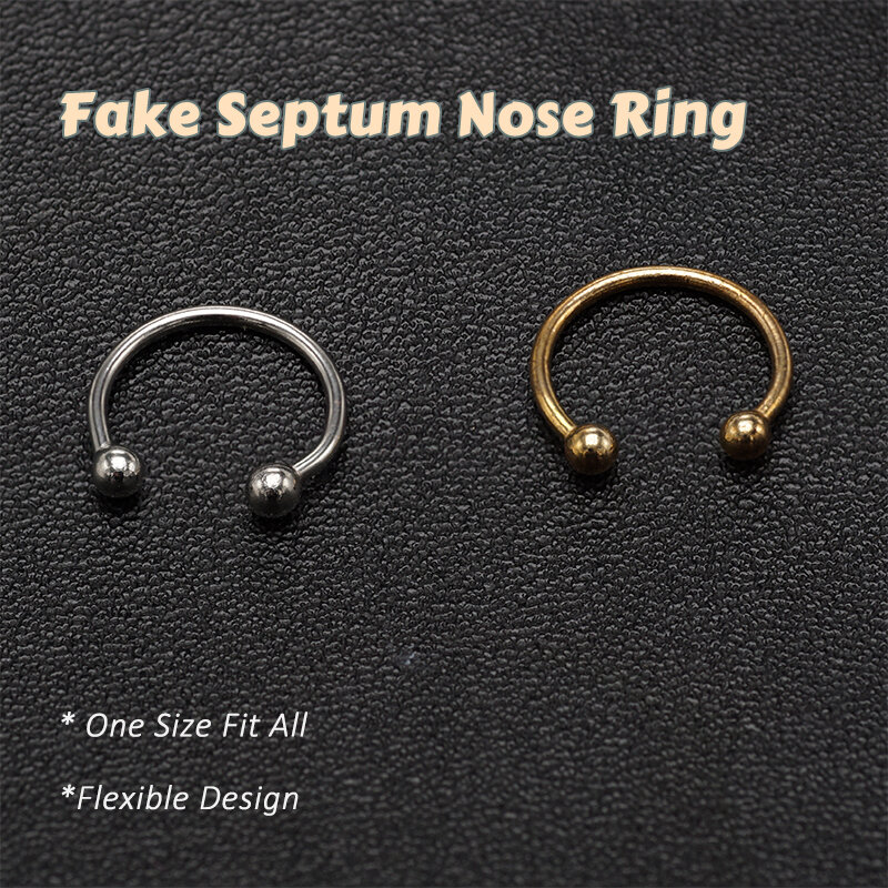 1 Pcs/Pack Fake Septum Nose Hoop Ring Nasal Loop Punk Faux Nostril Piercing Body Jewelry Hip Hop Rock Ear Clip Cuff Jewellery