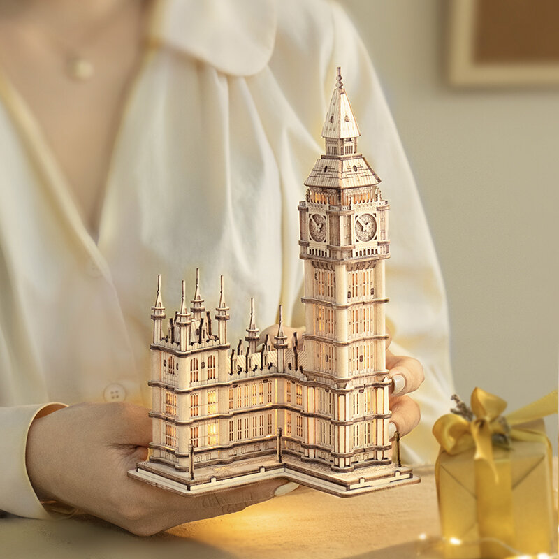 Robotime 3D drewniana gra logiczna Big Ben Tower Bridge Pagoda Model budynku zabawki dla dzieci prezent urodzinowy dla dzieci