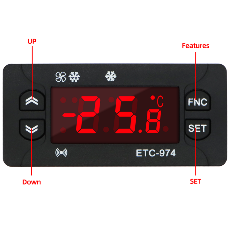 ETC-974 termostat regulator temperatury cyfrowa kontrola Temp termometr Alarm chłodniczy 220V czujnik NTC