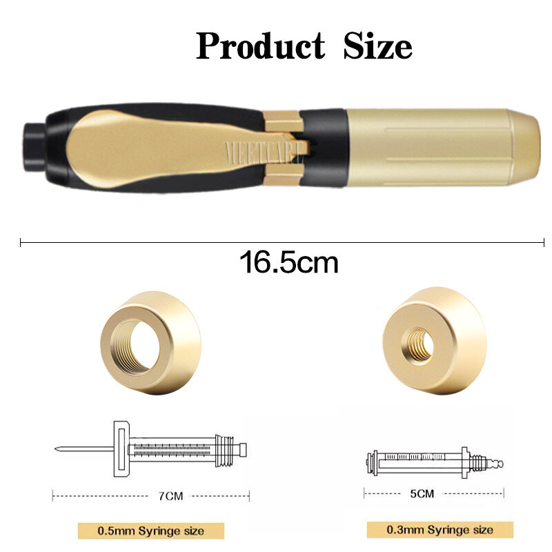 2in 1 Meso Injection Gun Hyaluron Pen 0.3ml &0.5ml Gold Hyaluronic Acid Pen Lip Filler Injector Noninvasive Nebulizer Skin Care