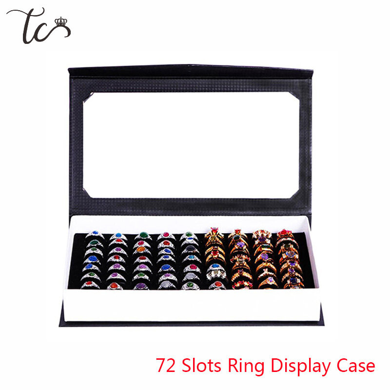Bandeja de exhibición de anillos, bandeja de exhibición de joyas, contenedor, caja de pendientes, caja de anillo rectangular, estuche de almacenamiento de anillos de 72 ranuras