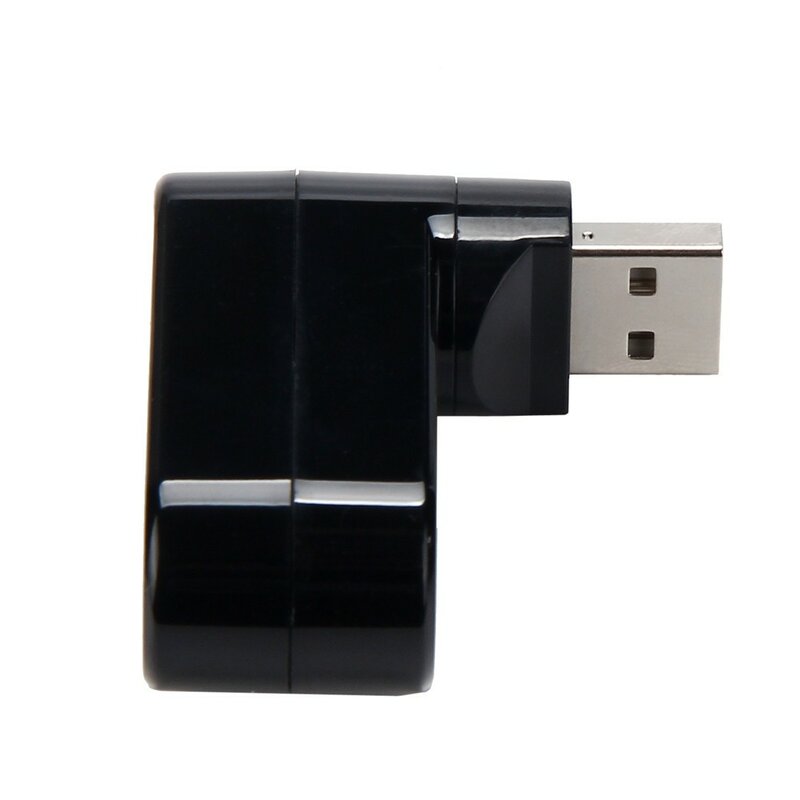 Hub USB 2.0 preto para laptop, girar adaptador, divisor, mini, 3 portas