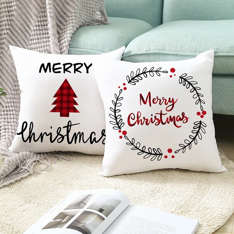 Sarung bantal Natal 45cm Navidad Selamat Natal dekorasi untuk rumah 2023 Natal Noel Natal ornamen hadiah Tahun Baru 2024