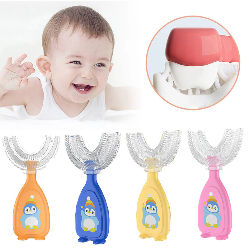 Szczoteczka do zębów w kształcie litery U szczoteczka dla dzieci szczoteczka do czyszczenia silikonu zdrowa 360 ° czyszczenie pielęgnacja jamy ustnej zdrowie uroda miękka