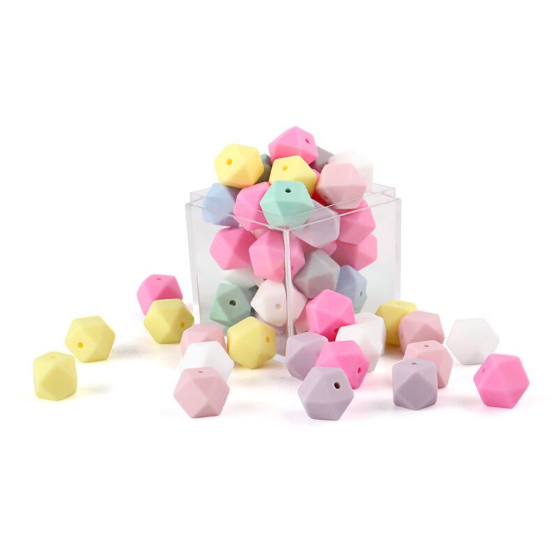 Hexagon Silicone Beads para Baby Teethers, BPA Free, Colar Eco-friendly, Chupeta Cadeia Acessórios, 14mm, 20pcs