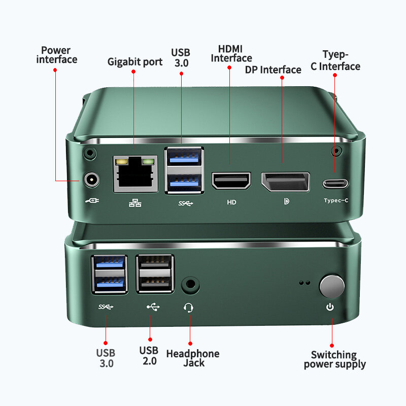 Máy Tính Mini PC BKHD Cửa Sổ 10 Nhân I7-10510U I5-10210U 2 * DDR4 M.2 Nuc Siêu Nhỏ Gọn Tính Barebone Mini Máy Tính Loại-C 4K 60Hz