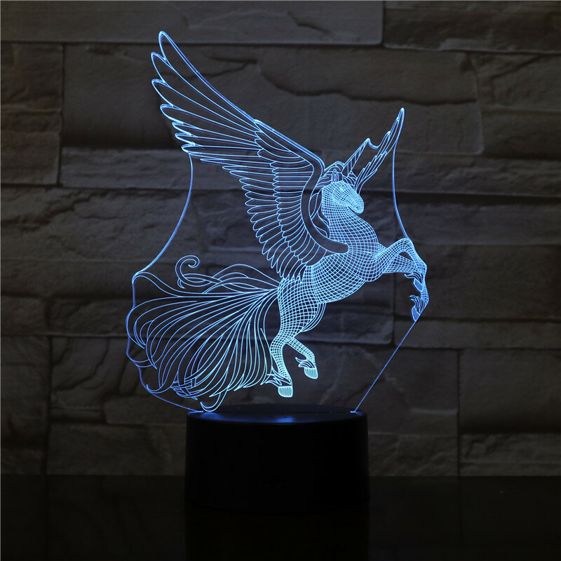 Lámpara de noche 3D de caballo volador, Lámpara electrónica creativa de regalo de dibujos animados, juguetes para niños, luz nocturna Usb, novedad 3199