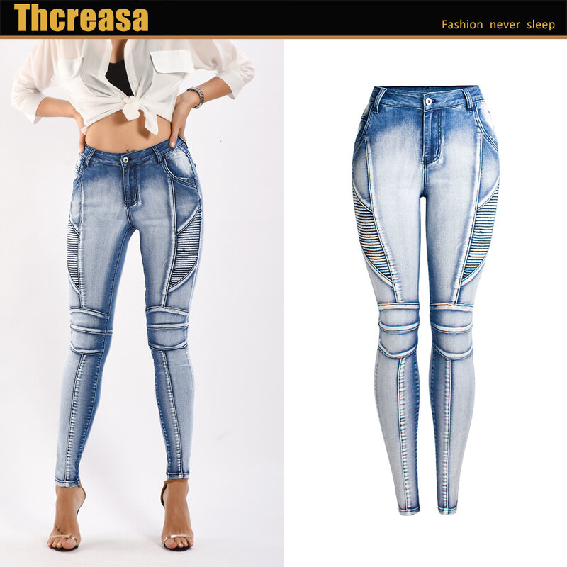 Calça lápis jeans feminina nova, estilo europeu e americano, tecido lavado, leve, branca