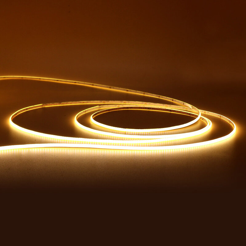 Lampu Strip COB LED Ultra tipis 2.7mm 480LED/m lampu latar pita Diode pita lampu latar mobil ungu Amber dapat diredupkan