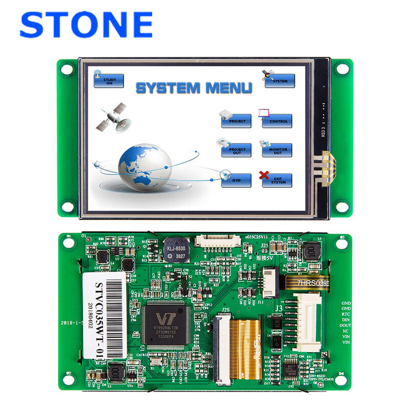 LCD con Software y interfaz RS232 / RS485/TTL, 3,5 pulgadas, HMI TFT, matriz de puntos, gráfico en color, STVC035WT-01