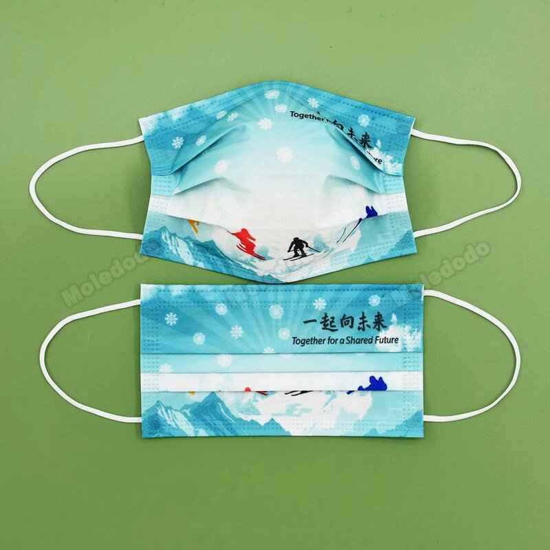 Mascarilla desechable para deportes de hielo para adulto, máscara protectora de 3 capas con estampado de moda, empaquetada individualmente, 10/100 piezas, 2022