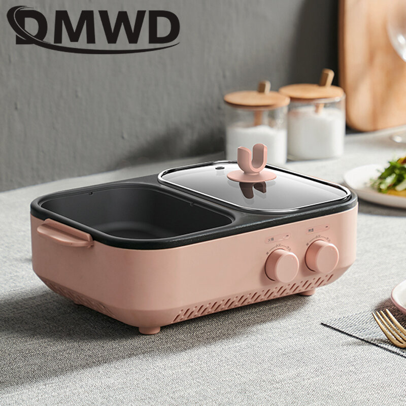 DMWD Multifunction Electric Grill Smokeless Barbecue Baking Plates Hot pot Steak Korean BBQ Non-stick Grilled Meat Machine Oven
