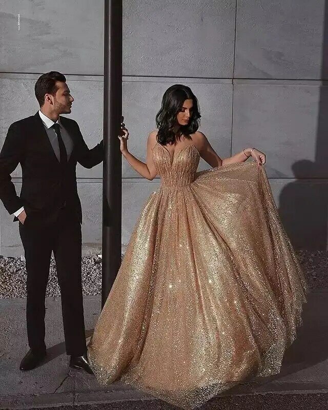 MYYBLE suknie ślubne Boho 2020 linia brokat księżniczka suknia dla panny młodej suknie ślubne szampana paski Spaghetti vestidos de novia