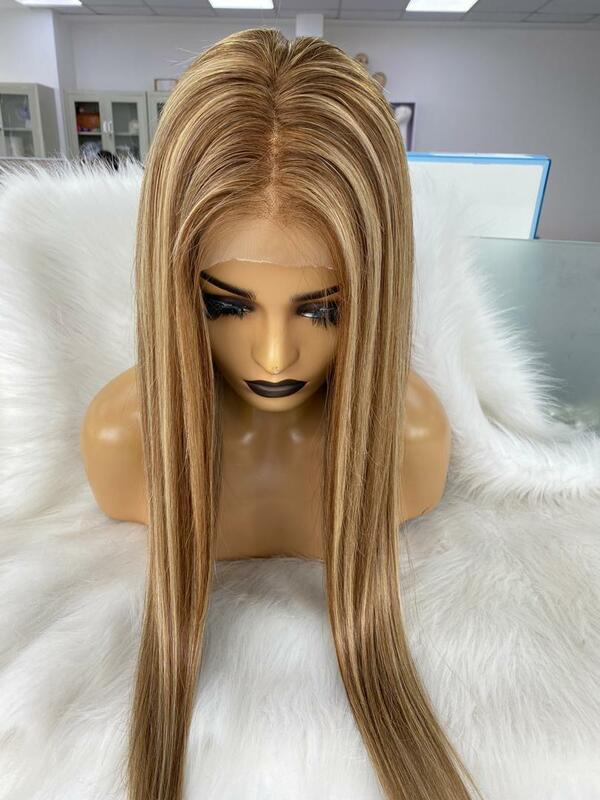 QueenKing hair Front Lace Wig 180% Density 6/6/18 Highlight Balayage Color Wigs Brazilian Remy hair Free Shipping