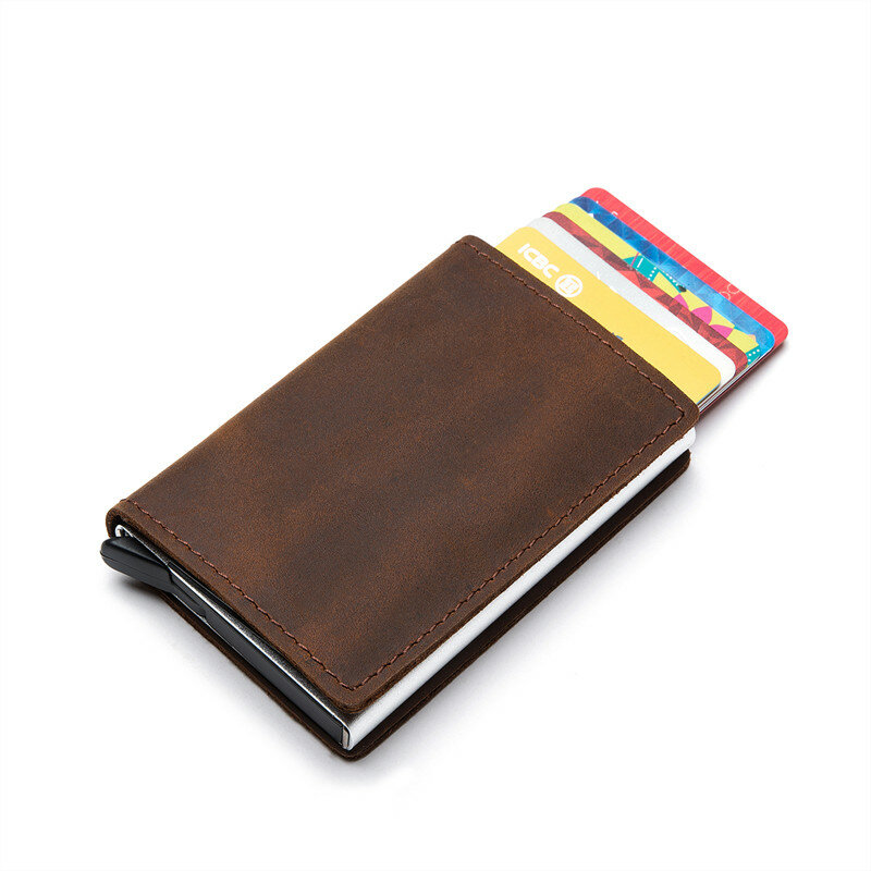 ZOVYVOL-tarjetero RFID de cuero genuino, cartera Pop-up de embrague, caja de aluminio, billetera inteligente delgada, novedad de 2024