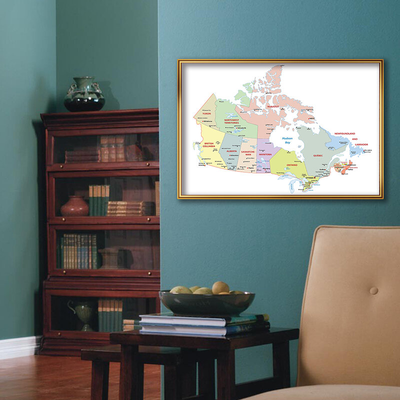 Póster de arte de pared francés, mapa política de Canadá, pintura de lienzo, suministros escolares de viaje, decoración del hogar para sala de estar, 59x42cm