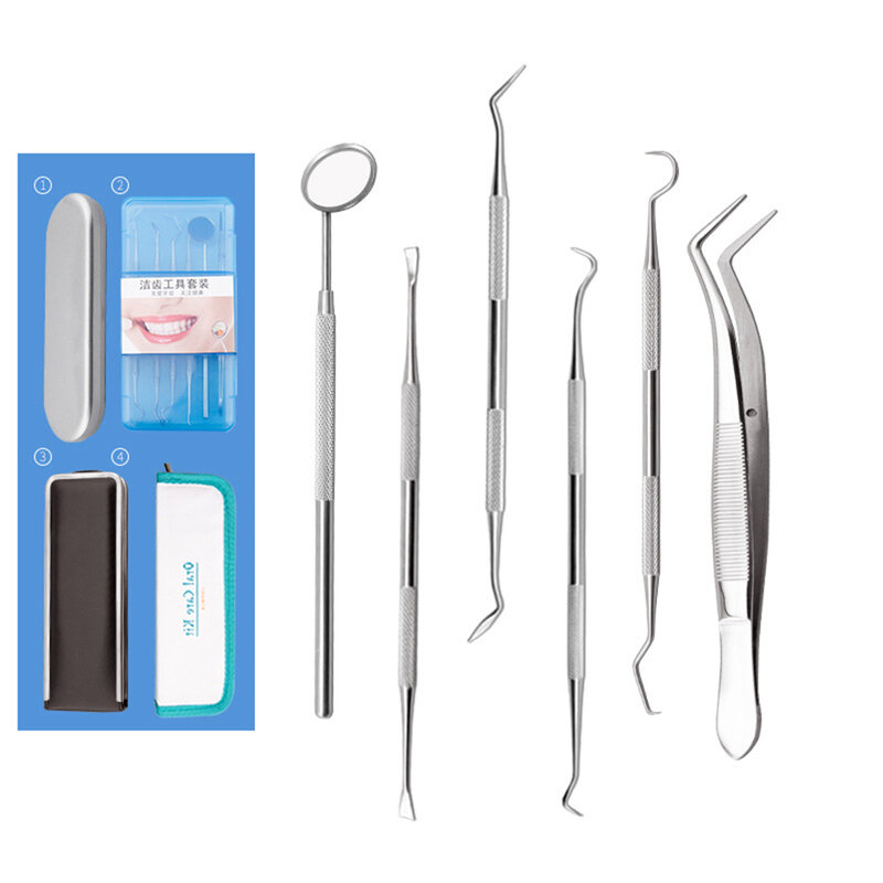 Rvs Dental Oral Care Box 6 Stks/doos Meerdere Gevallen Tandspiegel Tandheelkundige Probe Tweezer Oral Care Dental Instrument Kit