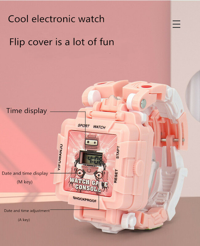 Cool Transformable Game Watch, Transformable Robot Watch, Kindergarten Boy and Girl Student Toy Watch watches kids