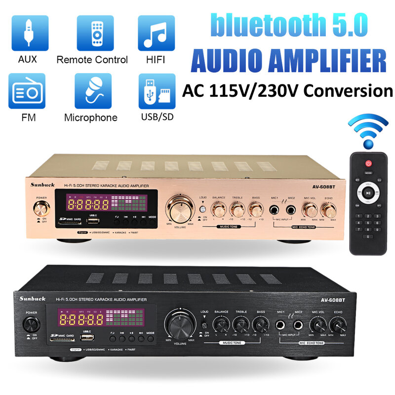 New 2000W 220V 110V bluetooth5.0 Audio Power Amplifier Home Theater amplificador Audio with Remote Control Support FM USB