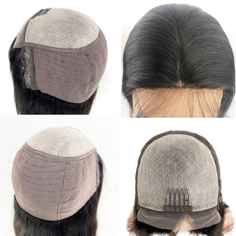 Cabelo humano de seda para mulheres, fechamento de renda, meia peruca, topper com pentes, couro cabeludo grande, parte superior reta, peça, 5 ", X5"