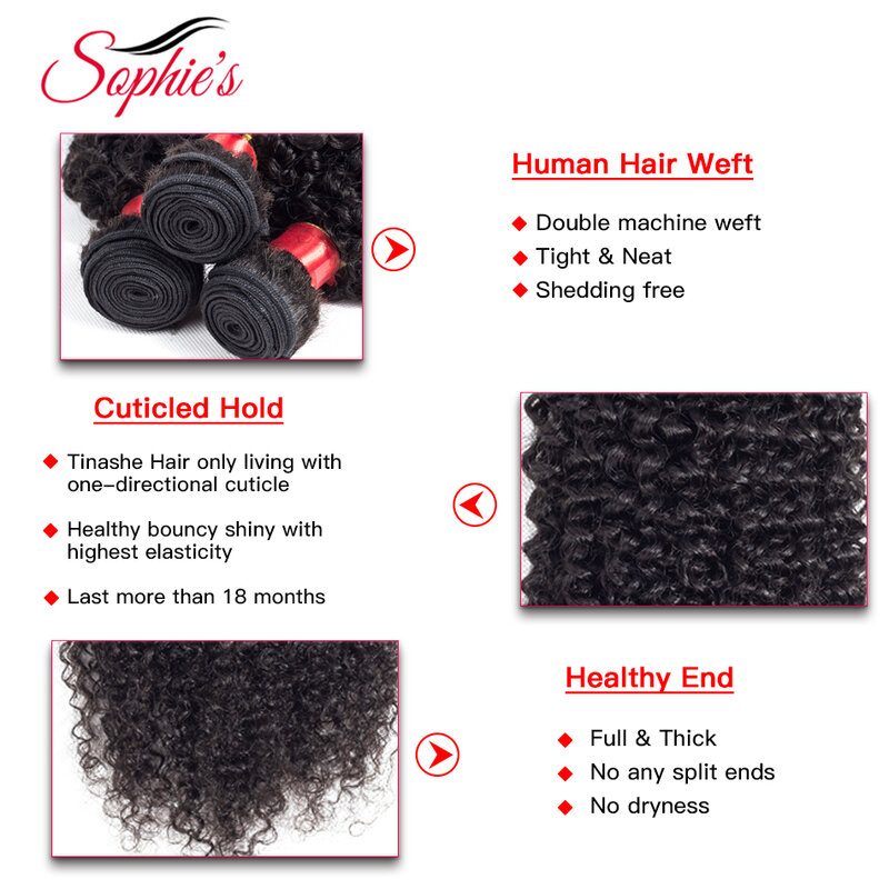 Sophie's-Extensiones de cabello humano rizado, extensores de pelo humano peruano no Remy con cierre, cabello de rizos con tramado doble de color natural