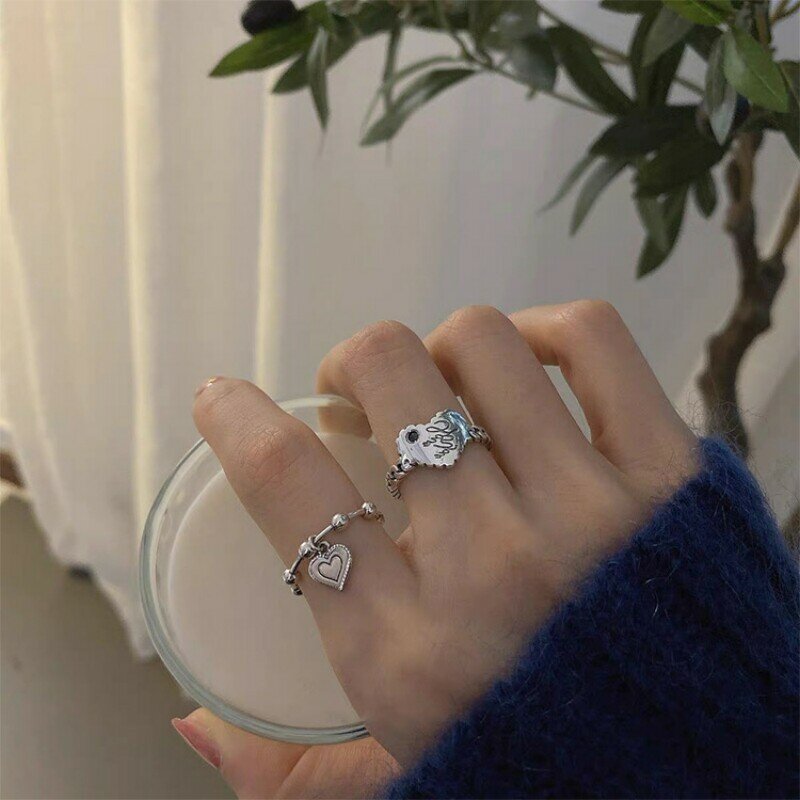 925 anel de prata esterlina com coração borla forma retro, angustiado abertura, artesanal, jóias finas, design simples, moda, novo