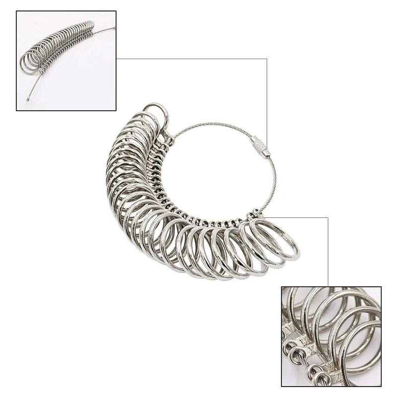 Strumento per anello di misurazione per dito in acciaio inossidabile, misura 1-13 con strumento per gioielli a mezza dimensione 27 pezzi
