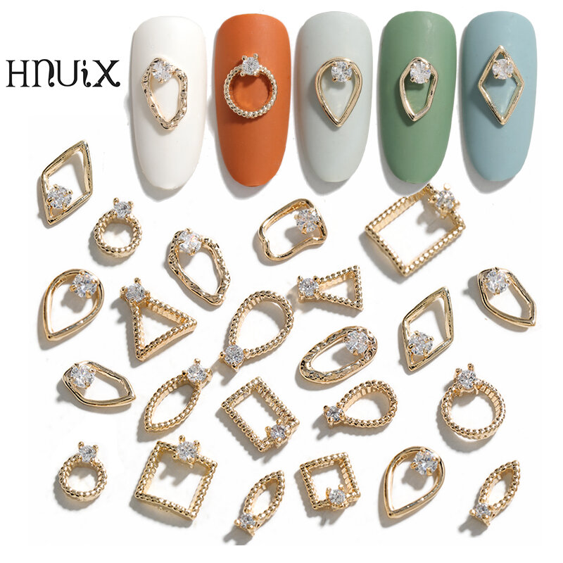 HNUIX 2 قطعة ثلاثية الأبعاد المعادن الزركون مسمار الفن اليابانية مجوهرات مسمار الزينة عالية الجودة كريستال مانيكير الزركون الماس السحر