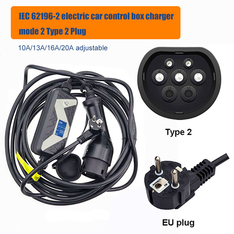 Cargador de vehículo eléctrico, equipo de carga EV portátil para el hogar, 20A, SAE J1772 e IEC 62196-2, enchufe europeo, tipo 1 y tipo 2