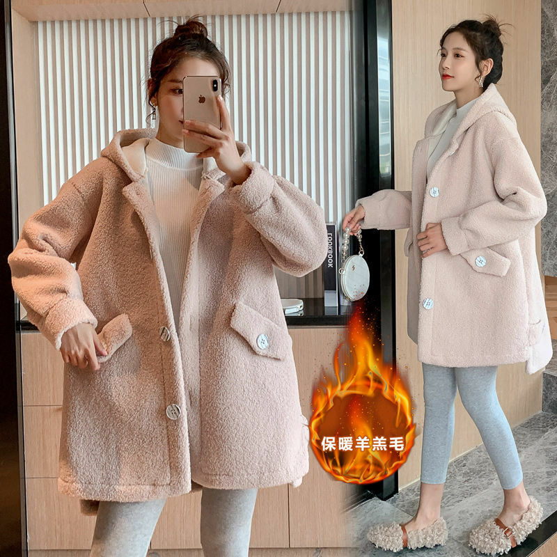 Abrigo de invierno para mujer, largo y suelto abrigo de lana, cálido, de maternidad, con bolsillo