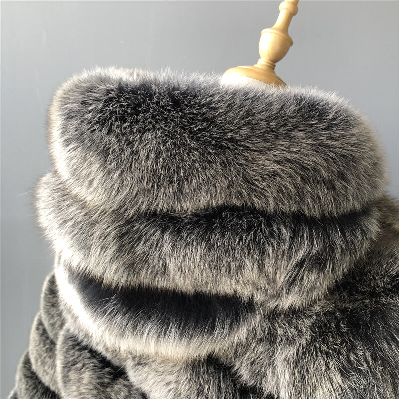 Jxwatcher-abrigo de piel de zorro Real para mujer, chaqueta clásica de piel de zorro Natural a rayas, estilo corto, chaquetas de piel auténtica superventas, Invierno