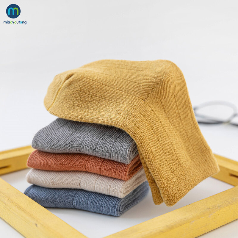 Miaoyoutong-Calcetines de algodón a rayas para bebé, medias cálidas para niño y niña, ropa de otoño e invierno, lote de 5 pares