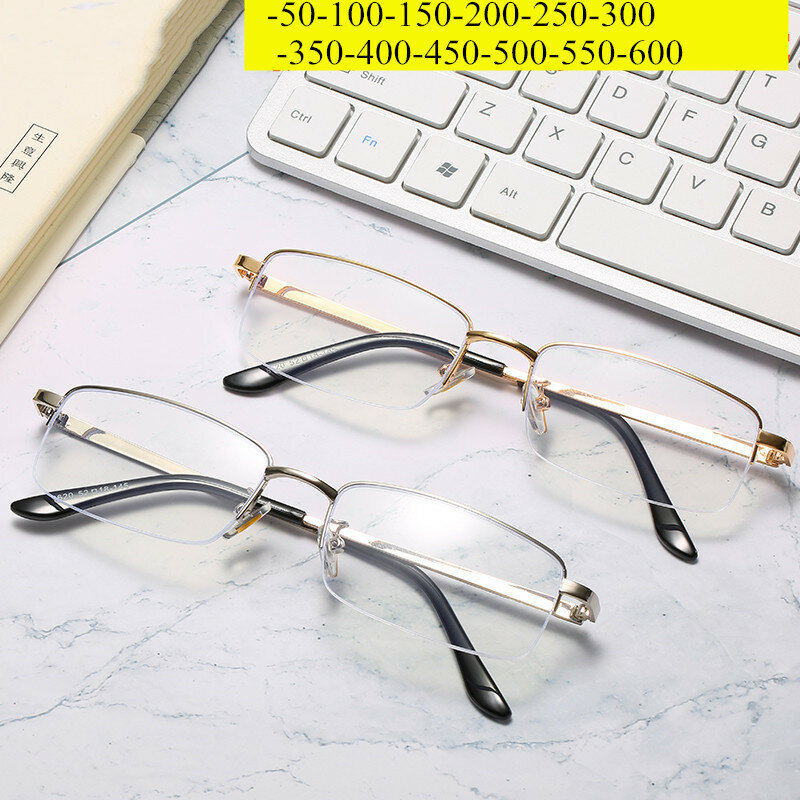 الانتهاء من قصر النظر نظارات النساء الرجال نصف إطار الموضة Sutdent قصيرة البصر نظارات-0.5 -1.0 -1.5 -2. 0 -2.5 -3.0 -4.0 -4.5 -6.0