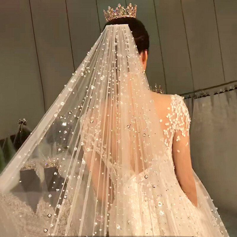 Bling Bling strass perline da sposa lungo velo da sposa medio oriente Dubai copricapo da sposa veli cattedrale con pettine di lusso