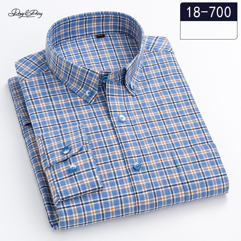 2021新メンズシャツ綿100% の高品質長袖カジュアルビジネススリムフィットチェック柄ファッションブランド服春DA445