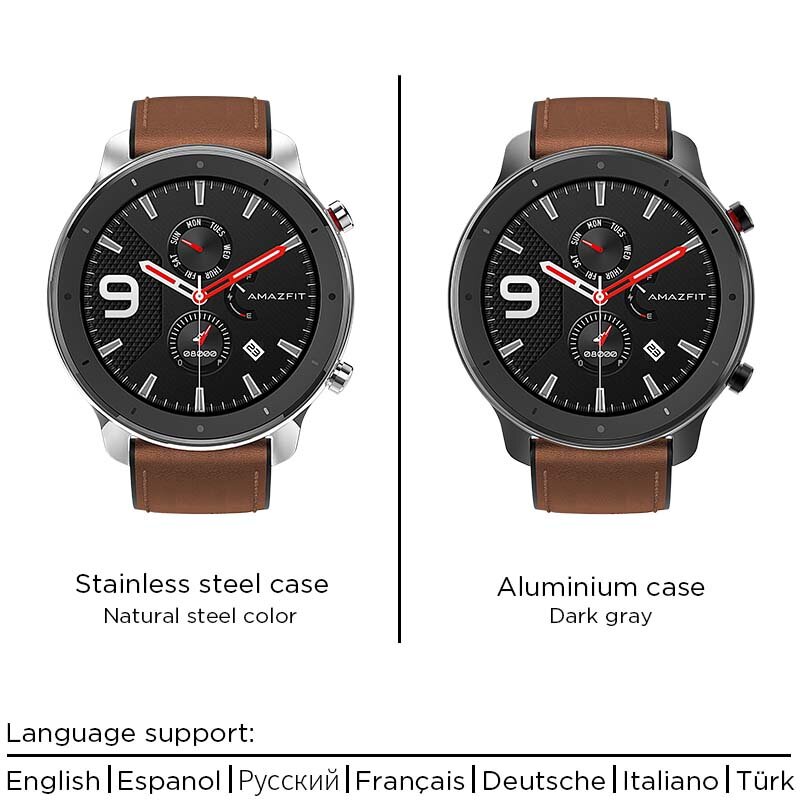 Versión Global Amazfit GTR 47mm reloj inteligente Huami 5ATM reloj inteligente impermeable 24 días batería GPS Control de música para Android IOS