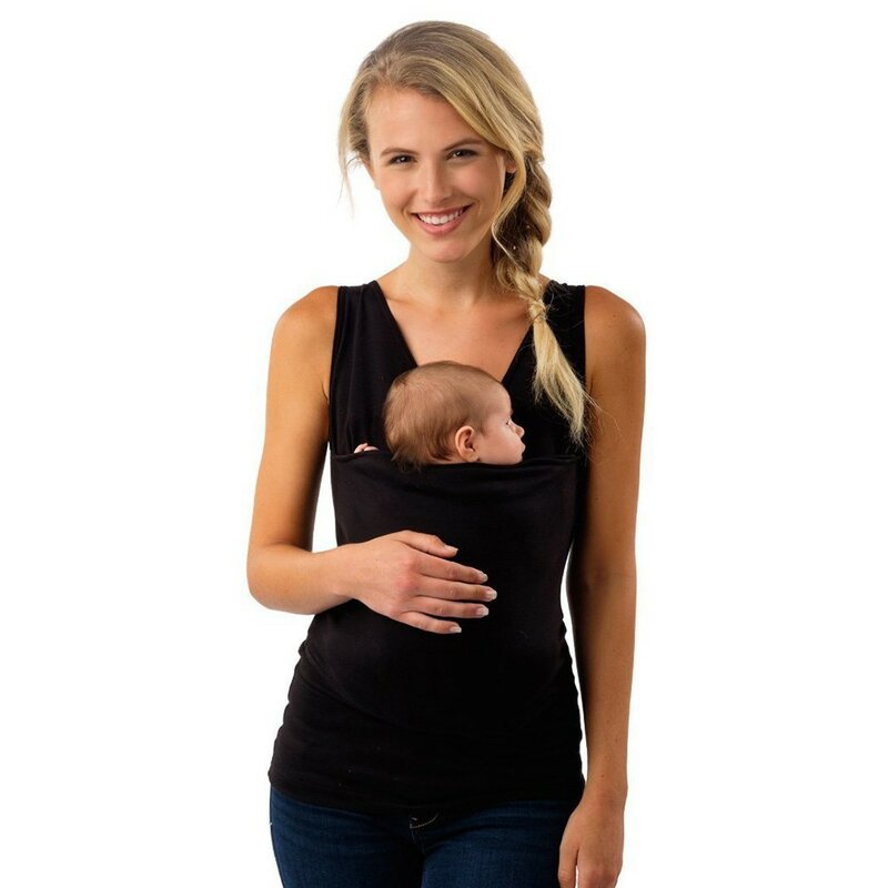 النساء الأمومة الأم التمريض الكنغر حجم كبير الطفل الناقل الملابس قصيرة الأكمام جيب كبير متعددة الوظائف الحوامل امرأة أعلى