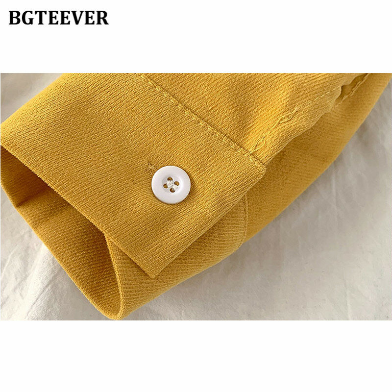 BGTEEVER 2021 Весенняя утепленная Базовая Однотонная рубашка для женщин отложной воротник дамские однобортные блузки Топы женские свободные блузы