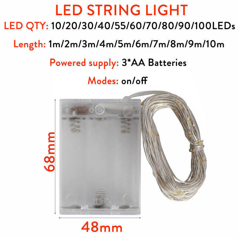 1M-10M Led String Licht 9 Kleuren Kerstverlichting 10-100LEDs Koperdraad Batterij Aangedreven Voor Bruiloft Xmas party Decor Vakantie Lamp