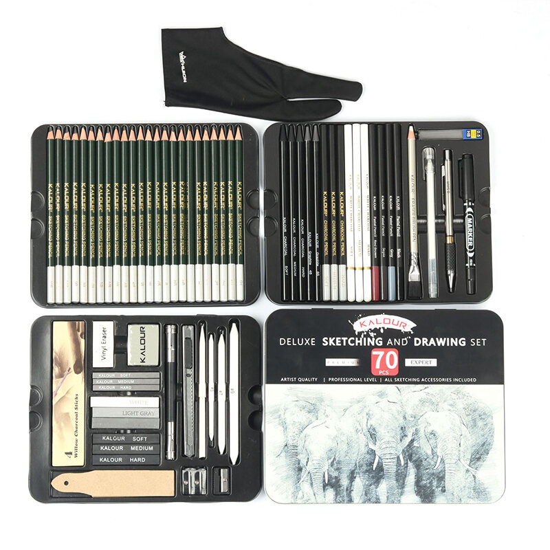 XYSOO-Juego de lápices de dibujo, 50/70 piezas, bolsas de lápices de madera, Kit de herramientas de artista, lápices de carbón de grafito, palos, pasteles, borradores